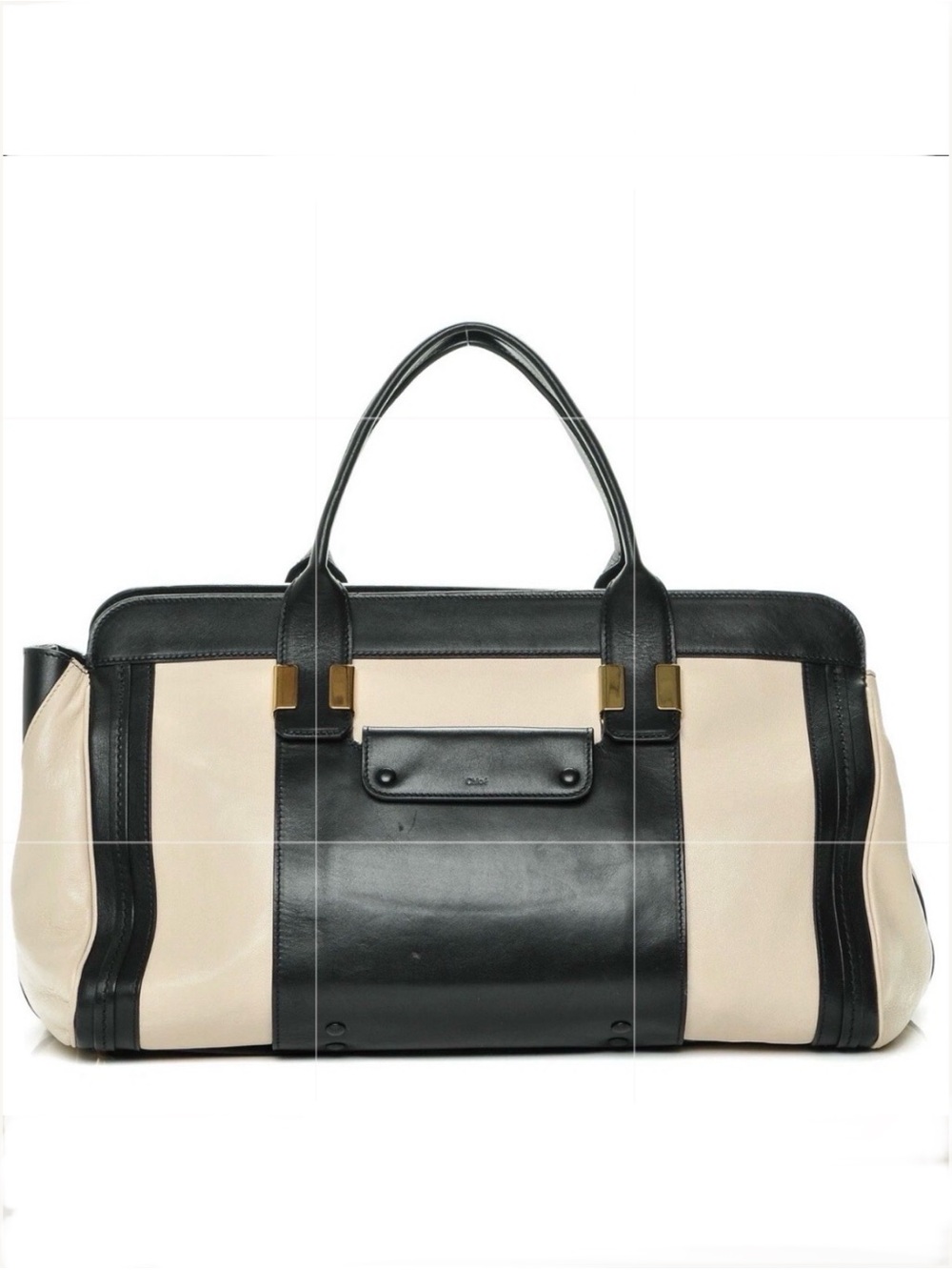 CHLOE Alicia Cream Black Leather Ex Large  Weekender Travel Tote Shoulder Bag